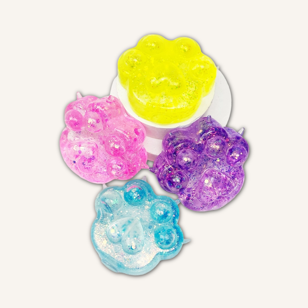 Large Glitter Sugar Paw Squishy, soft glitter-filled sensory stress squishy for fidgeting, stress relief, and calming sensory play.