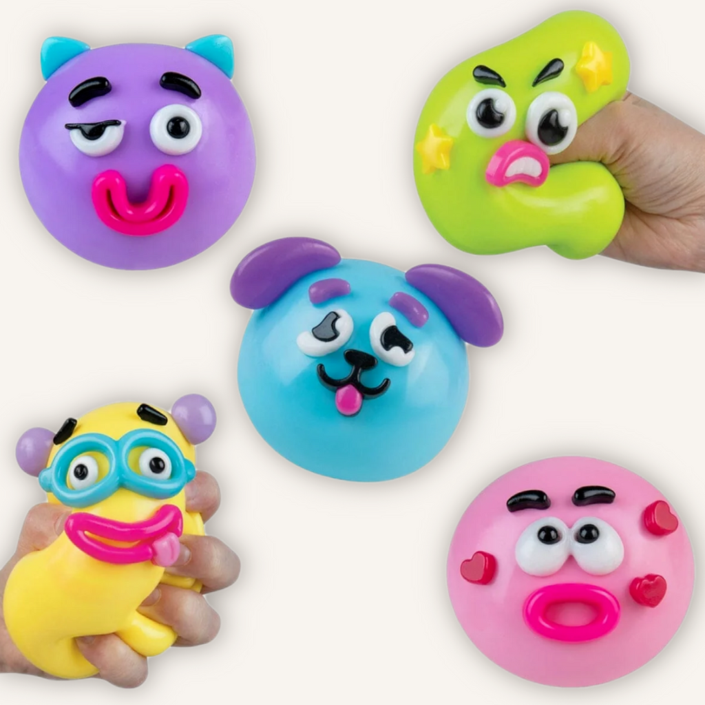 ORB Curiosities Smushers colourful stretchy sensory squishy characters shown in assorted styles for fidgeting, tactile play and collecting.