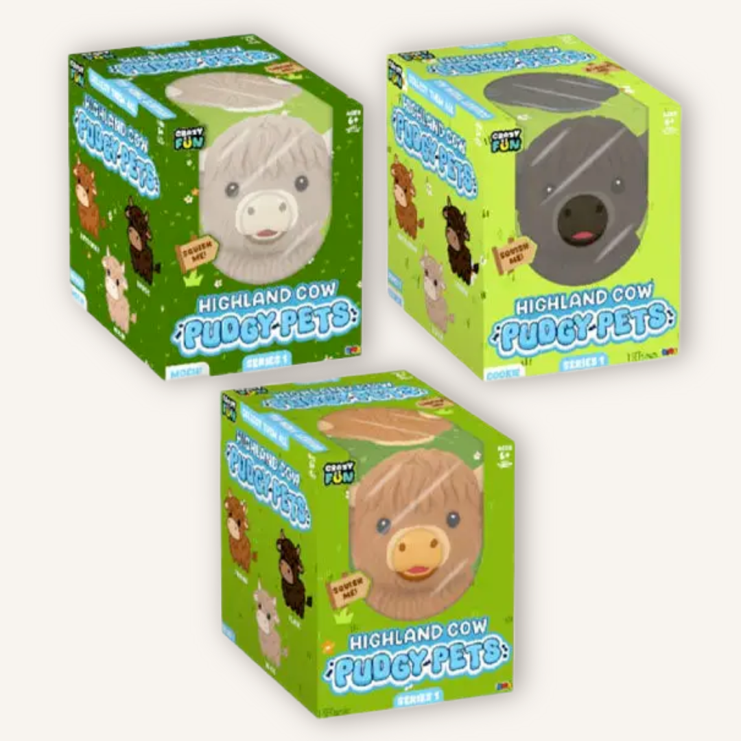 RMS Highland Cow Pudgy Pets squishy sensory toy with official RMS packaging