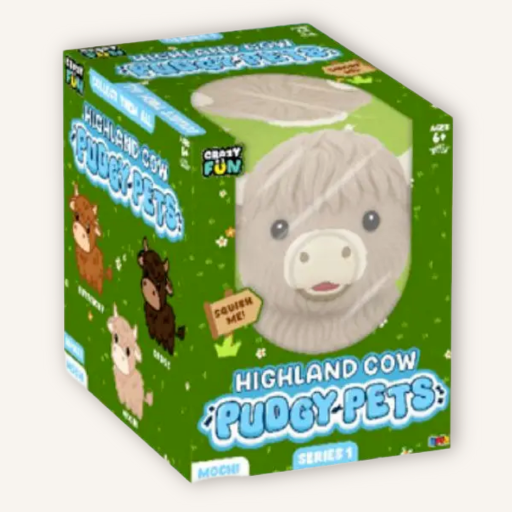 RMS Highland Cow Pudgy Pets squishy sensory toy with official RMS packaging