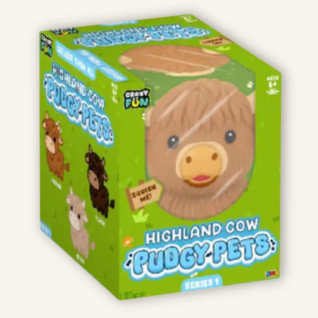 RMS Highland Cow Pudgy Pets squishy sensory toy with official RMS packaging