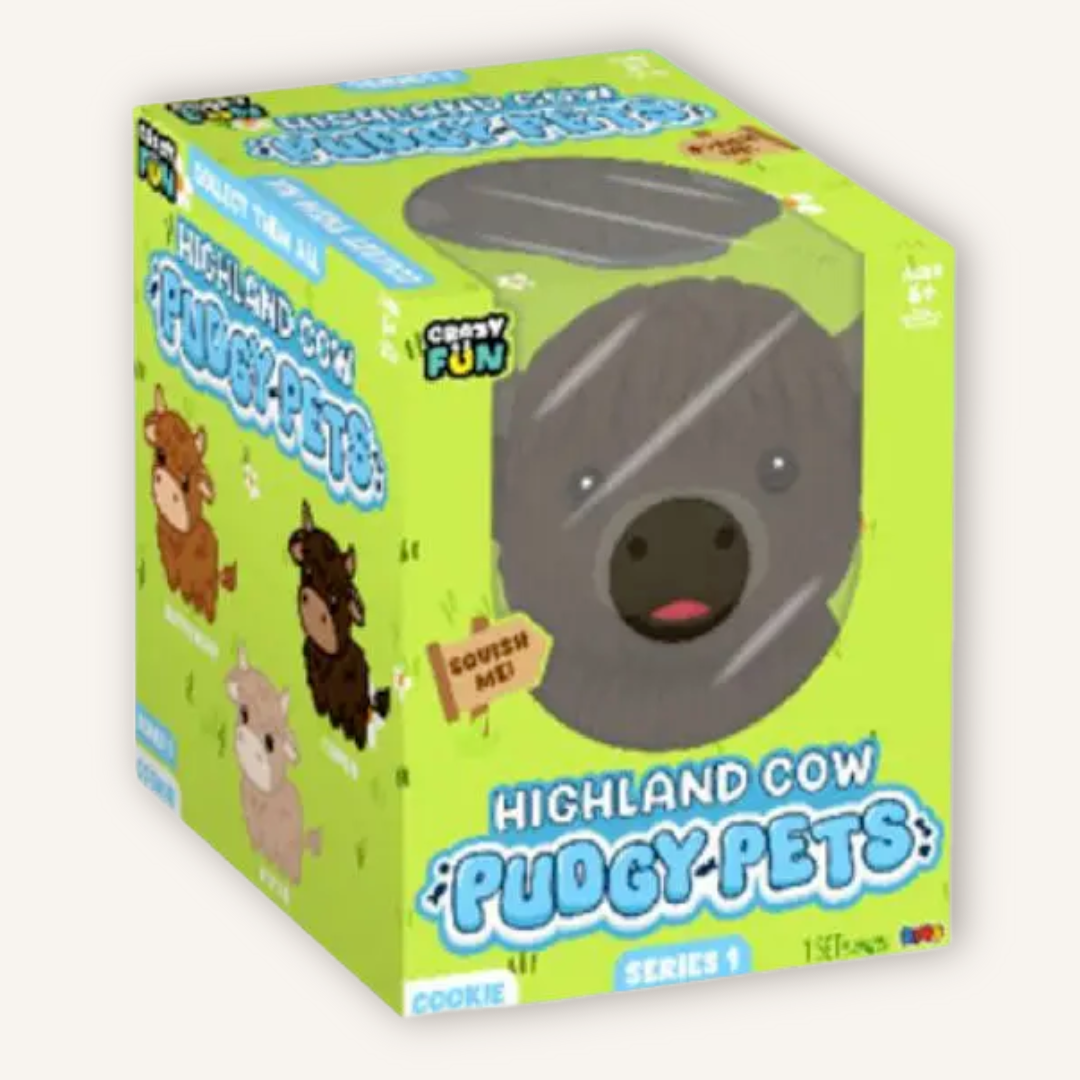 RMS Highland Cow Pudgy Pets squishy sensory toy with official RMS packaging