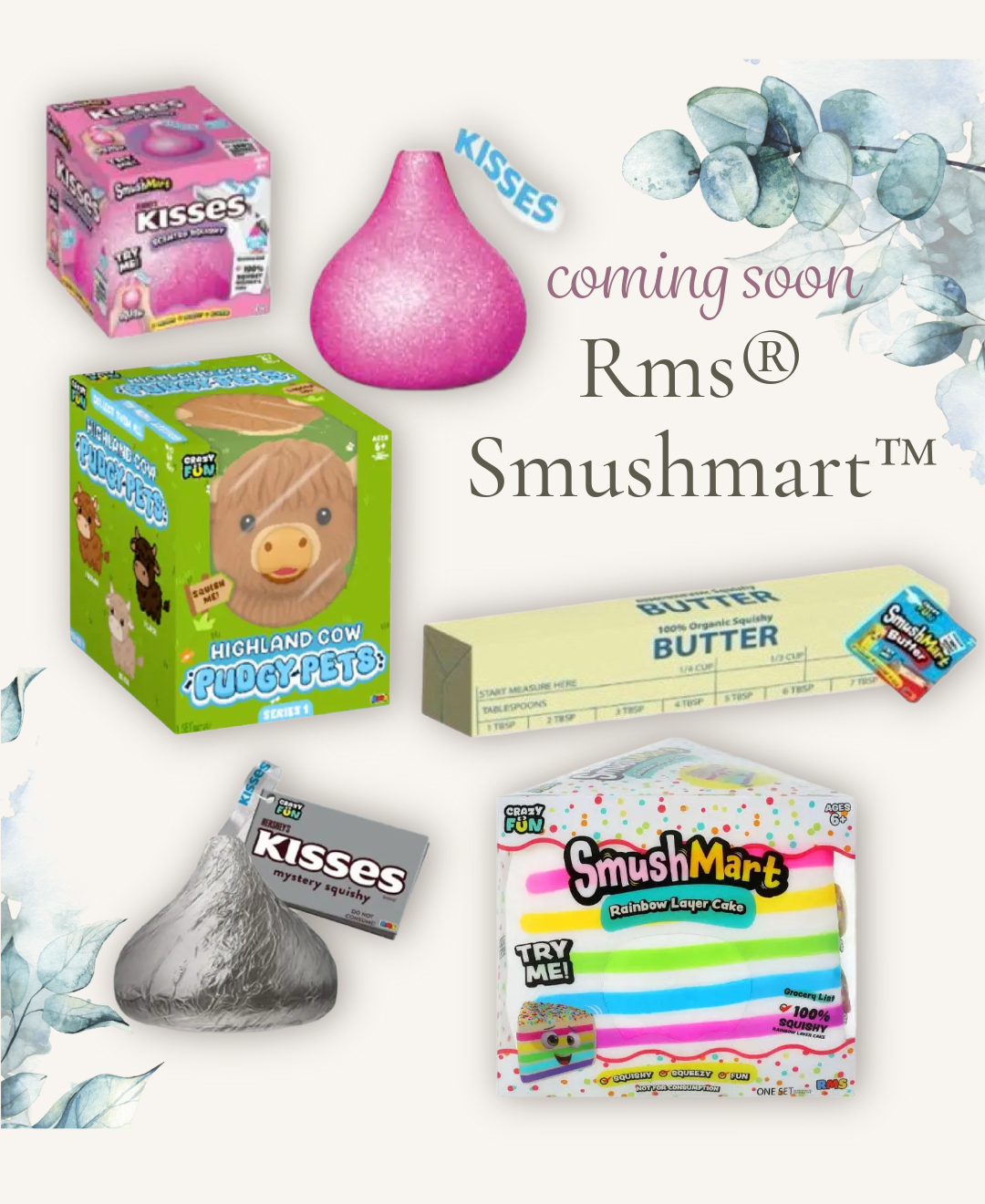 RMS SmushMart coming soon to Sensory Haven Co. featuring giant squishies, mystery collectibles and sensory toys.