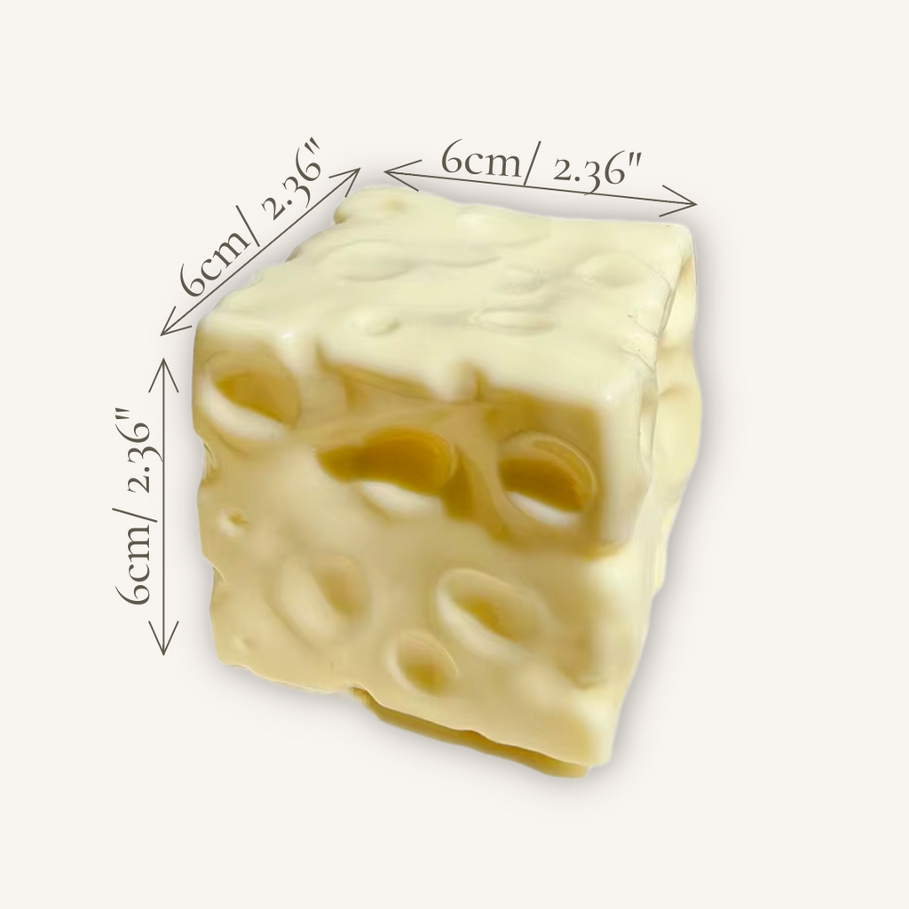 Vaseline-filled cheese sensory squishy toy with ultra-soft zero-rebound texture shown for squeezing, fidgeting and tactile sensory play.