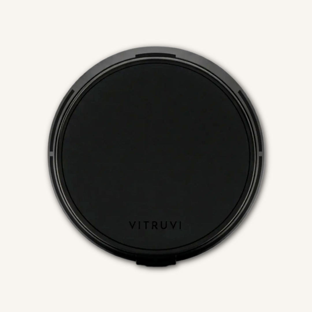 Vitruvi Drive Car Diffuser vent clip with 100% natural fragrance, free from synthetic scents, for a fresh and inviting driving experience.