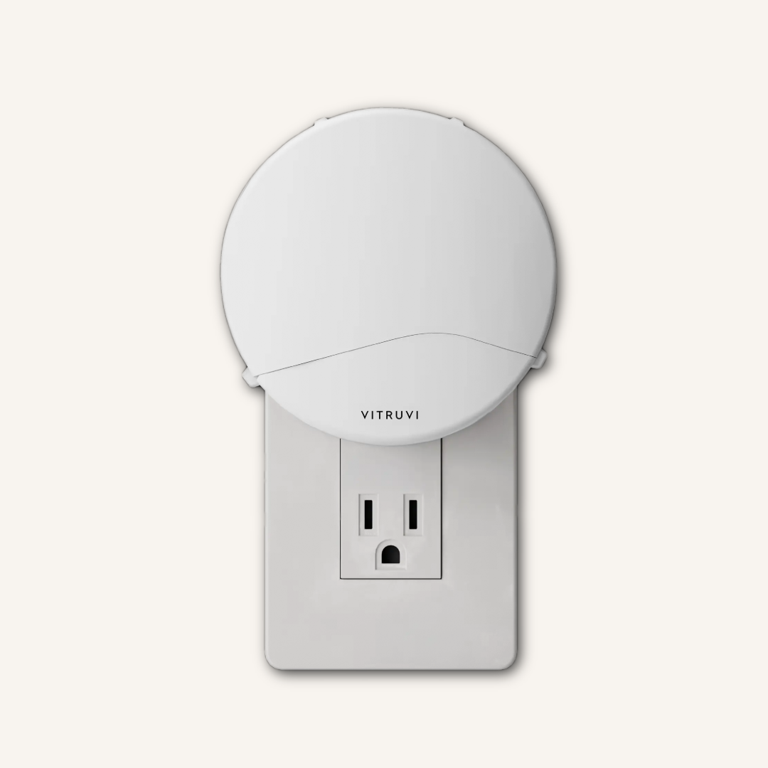 Vitruvi Push Plug-In Wall Diffuser with 100% natural fragrance, free from synthetic scents, for effortless home fragrance in small to medium spaces.